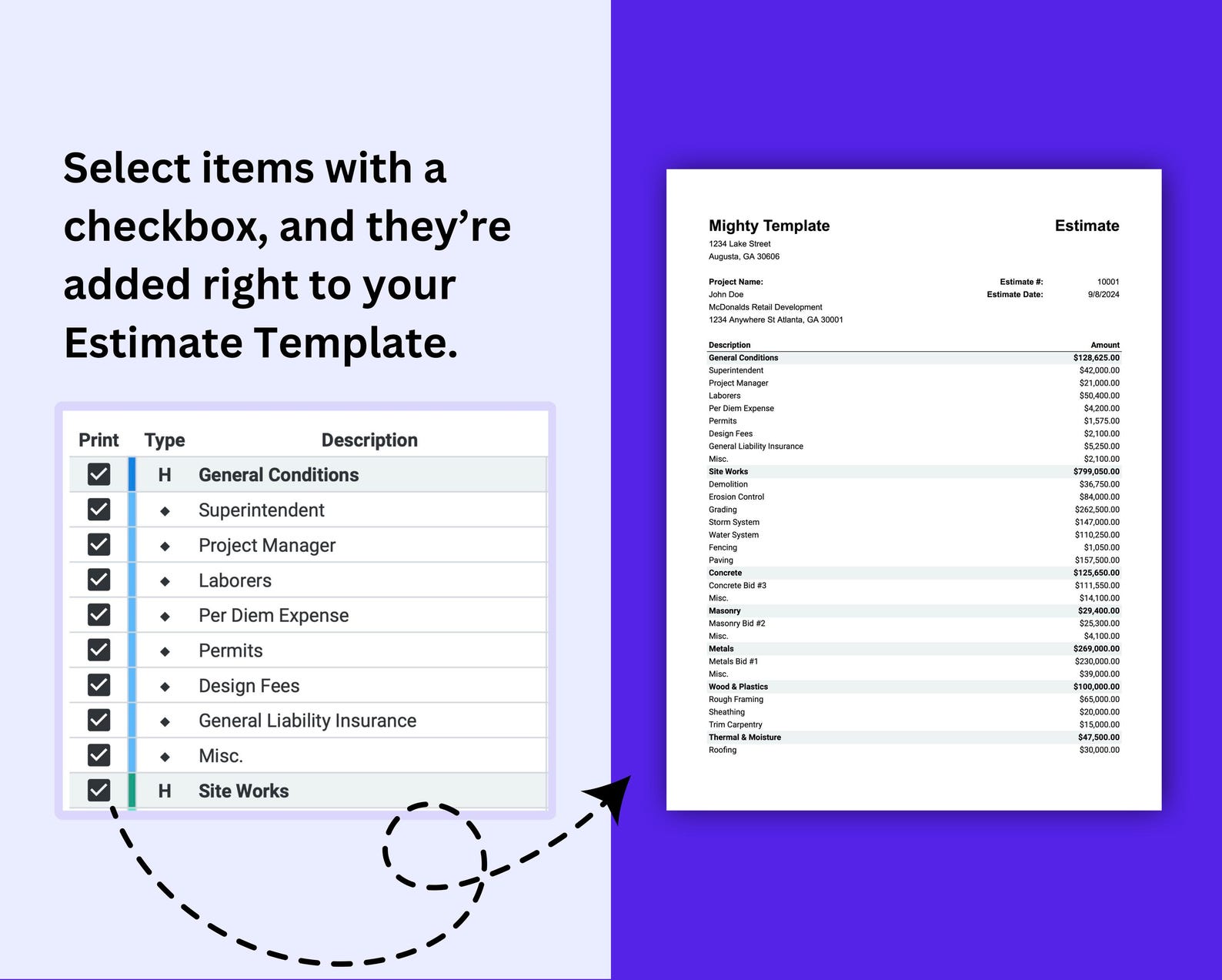 Checkbox Selection System - Construction Bid Planner